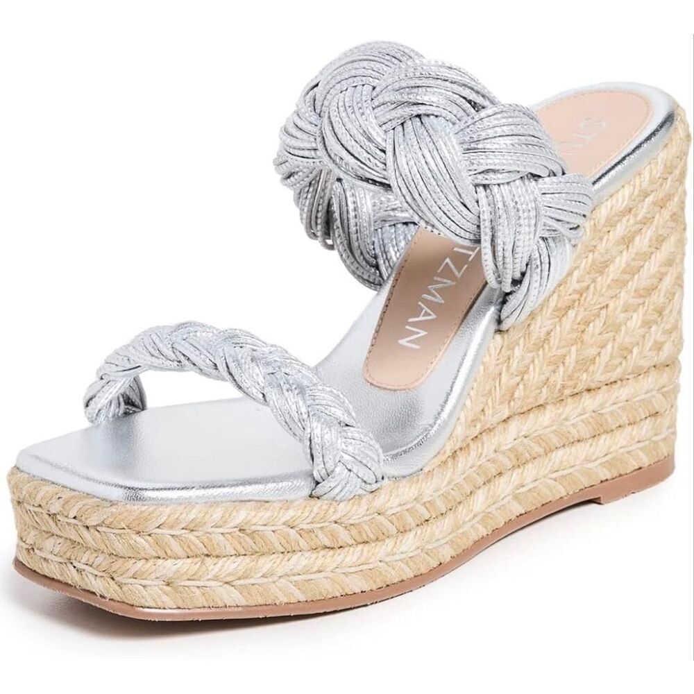 Stuart Weitzman braida espadrille silver wedge sandal size 8.5 - Picture 2 of 13